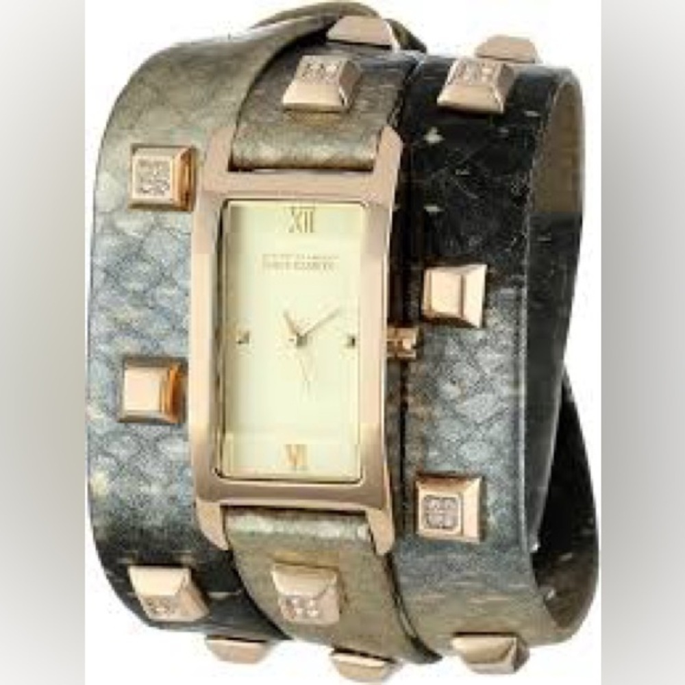 Vince Camuto Crystal Metallic Animal Print Leather Wrap Watch Working Condition​